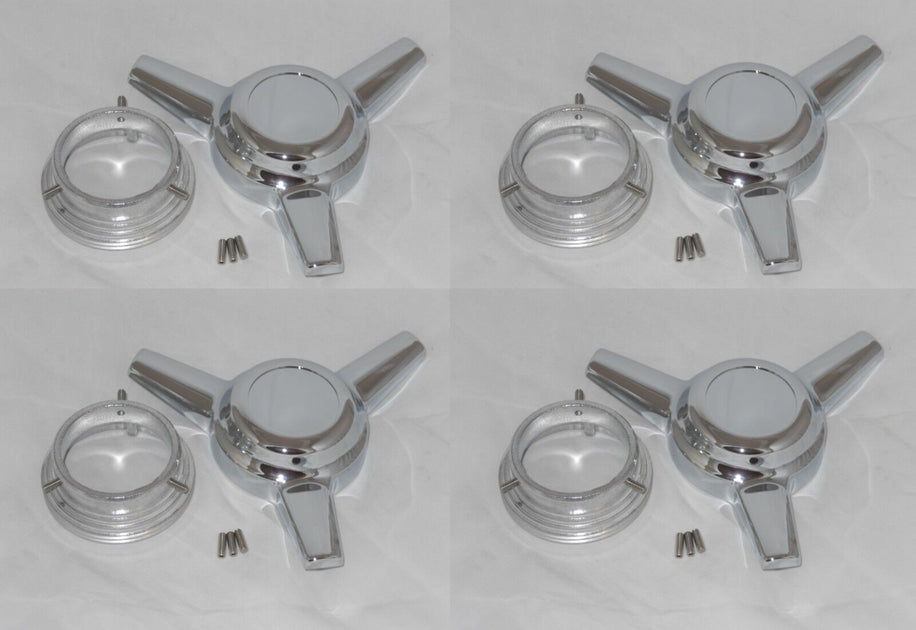 pom＊【新品】AmeriVINTAGE/MANY WAY FAKE BO 4 - WHEEL RIM CENTER CAPS KNOCKOFF TRIBAR SPINNER FITS U.S.