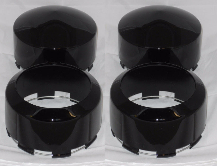 (2) OPEN (2) CLOSED WELD WHEEL RIM GLOSS BLACK CENTER CAPS 99-4930 614 ...