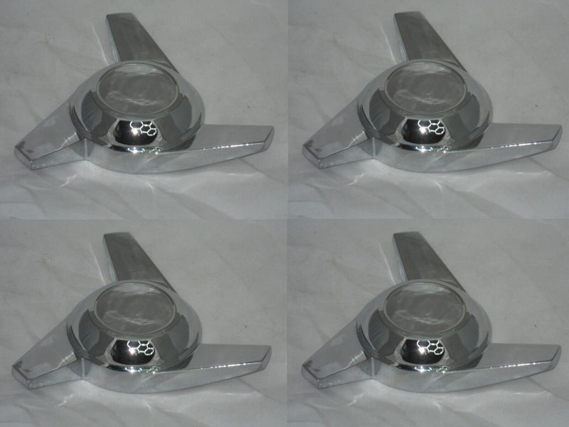 SET OF 4 SWEPT STUD MOUNT SPINNER TRIBAR KNOCKOFF CHROME WHEEL RIM CENTER CAPS