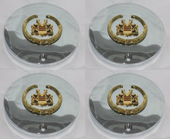 SET OF 4 VOGUE TYRE GOLD LOGO 991-0225 899068 WHEEL RIM CHROME CENTER CAP