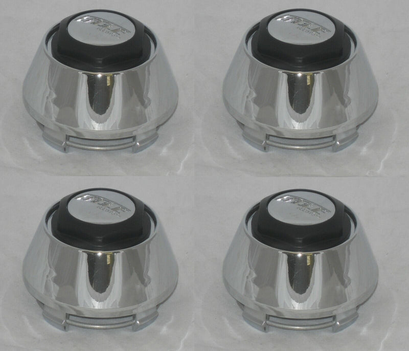 SET OF 4 CHROME SNAP IN TUNER WHEEL RIM CENTER CAP 2-5/16" DIAMETER CLIP TO CLIP