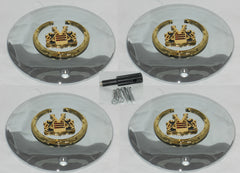4 CAP DEAL VOGUE GOLD CHROME CADILLAC WHEEL RIM CENTER CAP SET W/ LOCKS 991-0625